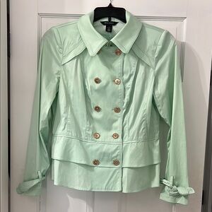 White House Black Market Green Trench Coat Fitted Tailored
